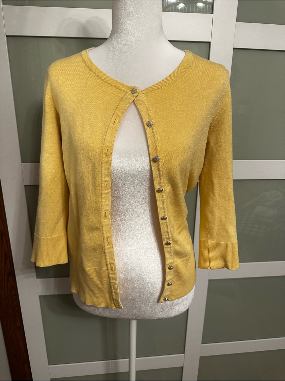 White House Black Market Lemon Yellow Button-Front Cardigan